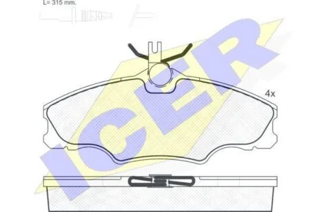 Комплект гальмівних накладок, дискове гальмо ICER 181107