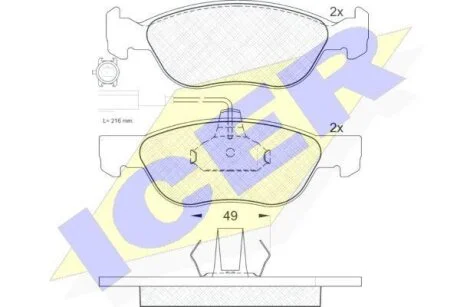 Комплект гальмівних накладок, дискове гальмо ICER 181282