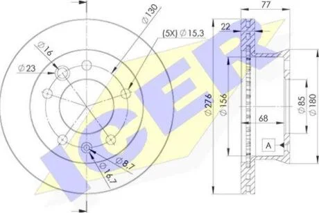 Диск тормозной (передний) MB Sprinter 208-416 96- (276x22) (вентилируемый) ICER 78BD0181-1