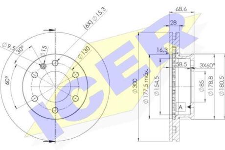 Диск тормозной (передний) MB Sprinter/VW Crafter 06- (300x28) (с покрытием) (вентилируемый) ICER 78BD0190-2