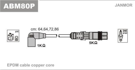 К-кт проводів в/в Seat Ibiza, Arosa, Inca 1.0/1.4 05.97-06.04 Vw Polo, Lupo 1.0/1.4 12.95-07.05 Janmor ABM80P