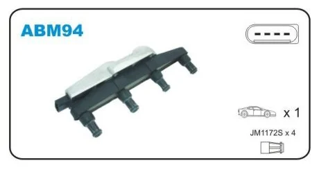 Катушка зажиг. VW Polo/Lupo 1.0E SK Fabia/Octavia 1.0/1.4E Janmor ABM94