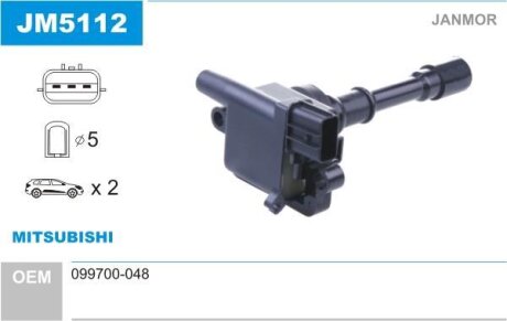 Котушка запалювання Mitsubishi LANCER 1.6, 2003.09-2007.09,4G18 Janmor JM5112