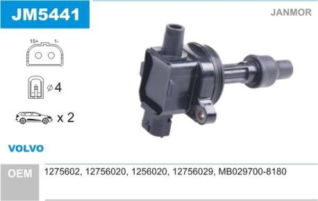 Котушка запалювання VOLVO C30, S40 I, V40, V50 1.6-2.0 07.95-12.12 Janmor JM5441