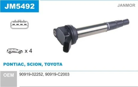 Катушка зажигания Toyota COROLLA 1.6 (E15)2ZR-FAE Janmor JM5492