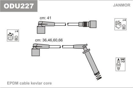 Комплект проводов зажигания Opel C14NZ, 14NV, 16SV Mot.02E85673-> Janmor ODU227