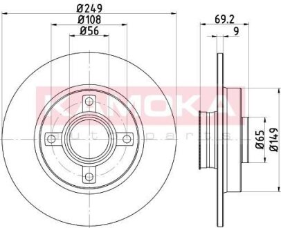 Диск торм. Citroen C3 Picasso 09->,C3 II 09->,C4 04->,DS3 09->,Peugeot 207 06-> задн. KAMOKA 1031132