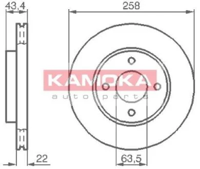 Диск торм. Ford Fiesta IV/V 95-08,Focus 98-04,Fusion 02->,Mazda 2 03-> перед. вент. KAMOKA 1032144