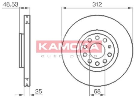 Диск торм. Audi A4 00-,A6 97-05,Seat Exeo 09->,Skoda Superb 02-> перед. вент. KAMOKA 1032312