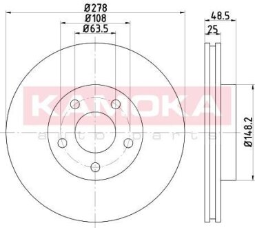 Диск торм. Ford C-Max 07->,Focus II 04->,Volvo C30 06->,S40 II 04-> перед. вент. KAMOKA 1032444