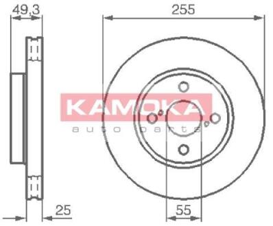 Диск торм. Toyota Corolla (E12) 02-> перед. вент. KAMOKA 1032588
