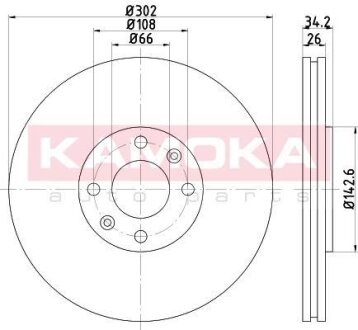 Диск тормозной (передний) Citroen C4/Peugeot 208/308 1.0-2.0 04- (302x26) KAMOKA 103263