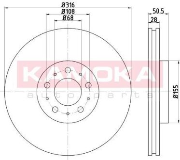 Диск торм. Volvo S60 00->,XC90 02-> перед. вент. KAMOKA 1032852