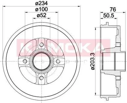Барабан тормозной Renault Logan, RENAULT CLIO, MEGANE, THALIA (204.5x234x76) кор. уп. KAMOKA 104014