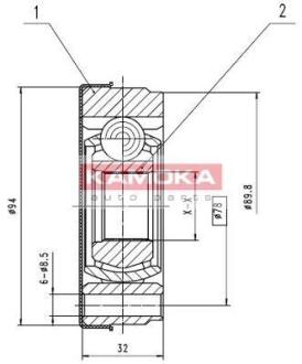 Шрус/граната внут. VW Golf II-III, Passar B3-4, Audi 80 B3 1.6-1.8 (z33,94мм) KAMOKA 8022