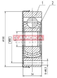 ШРУС Audi 80 B3/B4 86-94,VW Golf II/III 86-97,Passat 86-96 внутр. 33/100мм KAMOKA 8096