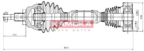 Вал приводной Skoda Octavia 96->,VW Bora 98->,Golf IV 98-> 36/822мм прав. KAMOKA VW1138927