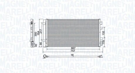 Радіатор клімат-контролю RENAULT FLUENCE, GRAND SCENIC III, MEGANE CC, MEGANE III, MEGANE IV, SCENIC III 1.2-2.0D 11.08- MAGNETI MARELLI 350203762000