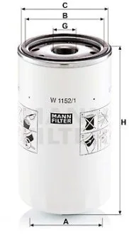 Масляний фільтр (фільтр, що вгвинчується) RVI AGORA, MIDLINER, MIDLUM DCI4-B-MIDR06.20.45I41 11.92- MANN W1152/1