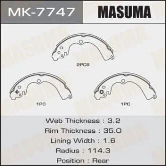 Тормозные колодки барабанные SUBARU FORESTER/IMPREZA/LEGACY 01- MASUMA MK-7747