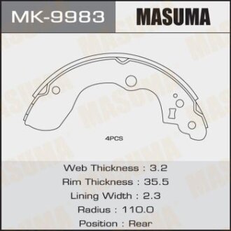 Колодки гальмівні стояночного тормоза MASUMA MK-9983