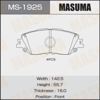 Колодки гальмівні передн Toyota CH-R (19-), Camry (17-), RAV 4 (19-) MASUMA MS-1925