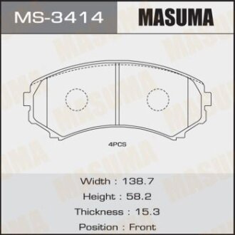 Колодки тормозные MITSUBISHI PAJERO 90- 2.5-3.8/2.5 DIESEL передн. MASUMA MS-3414