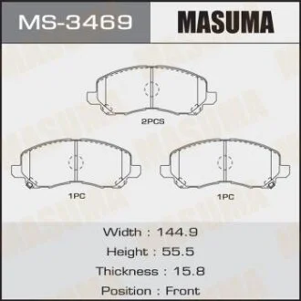Колодки гальмівні передн Mitsubishi ASX (10-), Grandis (03-09), Lancer (07-15), Outlander (08-) MASUMA MS-3469