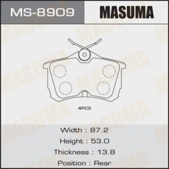 Колодки дисковые ACCORD/ 2000, 2200, 2400 rear (1/16) MASUMA MS-8909