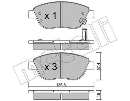 Комплект гальмівних накладок, дискове гальмо Metelli 22-0322-2