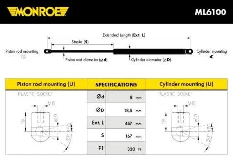 Амортизатор кришки багажника MONROE ML6100