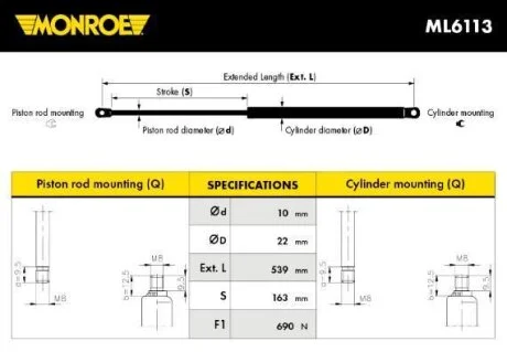 Сайлентблок переднего верхнего рычага задний MONROE ML6113