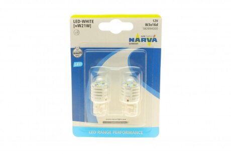 Автолампа W21W 12V 21W W3x16d (LED) (біла) (к-кт 2шт) NARVA 180994000