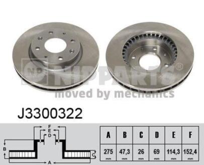 Диск тормозной KIA CERATO (LD) 1.5-2.0 04- передний вент.D=275мм. NIPPARTS J3300322