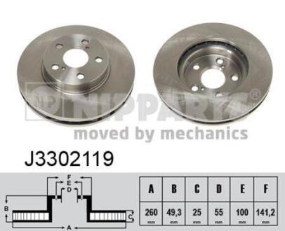 Диск тормозной Toyota AVENSIS (T22,T25) 97-, CELICA -99 NIPPARTS J3302119