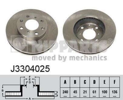 Диск тормозной HONDA CIVIC 1.3-1.6 91-01 передний D=240мм. NIPPARTS J3304025