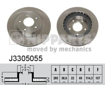 Диск тормозной MITSUBISHI PAJERO PININ 99- передний вент.D=285мм. NIPPARTS J3305055
