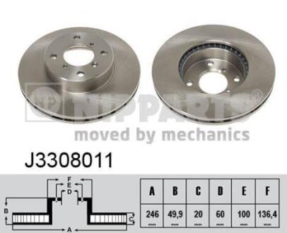 Диск тормозной SUZUKI BALENO 1.8/1.9 96-02/LIANA 1.3-1.6 01- передний NIPPARTS J3308011