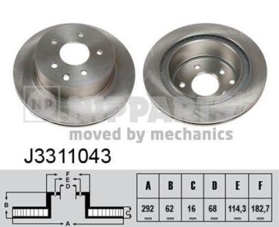 Диск гальмівний задн Nissan Juke, Leaf, Qashqai I, Rogue, X-Trail Renault Koleos 1.5D-Electric 06.01- NIPPARTS J3311043