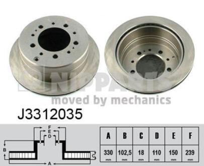 Диск тормозной TOYOTA LAND CRUISER J100 4.2-4.7 00-05/LEXUS LX470 02-07 задний NIPPARTS J3312035