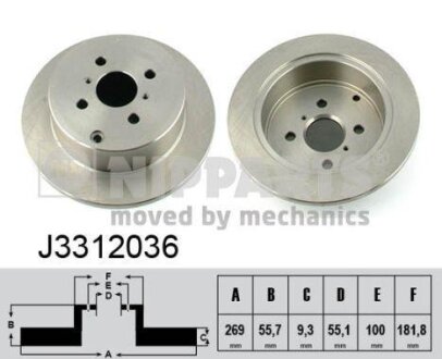 Диск тормозной TOYOTA COROLLA 1.4-2.0 02-/YARIS 1.0-1.5 99- задний NIPPARTS J3312036
