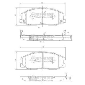 Тормозные колодки дисковые HYUNDAI H-1/SANTA FE/TRAJET/SSANGYONG REXTON 01- перед.SemiMetallic NIPPARTS J3600526