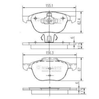 Тормозные колодки дисковые FORD FOCUS II 04-/III 10-/MAZDA 3 03-/VOLVO S40 04- передние NIPPARTS J3603063