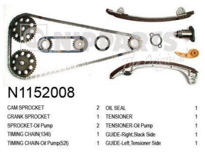 Комплект цепи TOYOTA AVENSIS 2.0i/2.4i 16V 1AZFE/2AZFE 01- co звездочками NIPPARTS N1152008