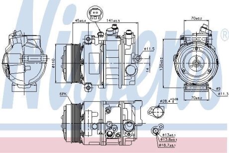 Компресор кондиціонера MERCEDES C, E, SLK-CLASS, SPRINTER W 906 NISSENS 89039