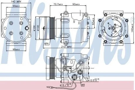 Компресори кондицiонерiв (Компрессор SAAB 9-3(98-)2.0 i 16V(+)[OE 4635892]) NISSENS 89066