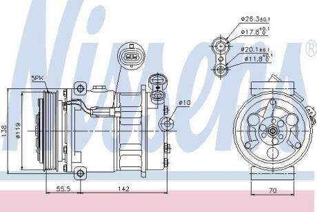 OPEL Компресор кондиціонера SIGNUM 1.8-2.2 03-, VECTRA C 1.6, 1.8, 2.0, 2.2 NISSENS 89157