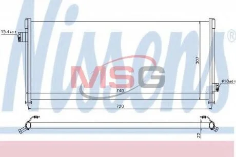 SUBARU Радіатор кондиціонера (конденсатор) без осушувача LEGACY 98- (740x307x16) NISSENS 94509