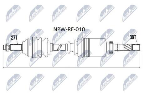 Піввісь права Renault Trafic фургон III (FL) 01-/Opel Vivaro 01- NTY NPW-RE-010