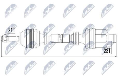 Піввісь права (на шплінт) Renault Clio II 1.1/1.2/16V/1.4/16V/1.5dCi/1.6/1.9D/dTi 98-, Kangoo 1.2/16V/1.4/1.5dCi/1.6 16V/1.9D/dTi 98- L:754/A:21/K:23/ABS:26 NTY NPWRE014